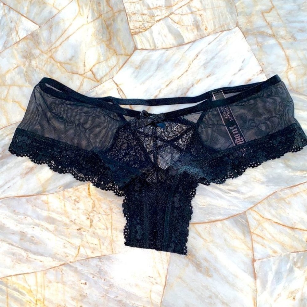 New Cheeky Panty Mesh Eyelash Chantilly Lace Trim‎ Underwear Crisscross Back